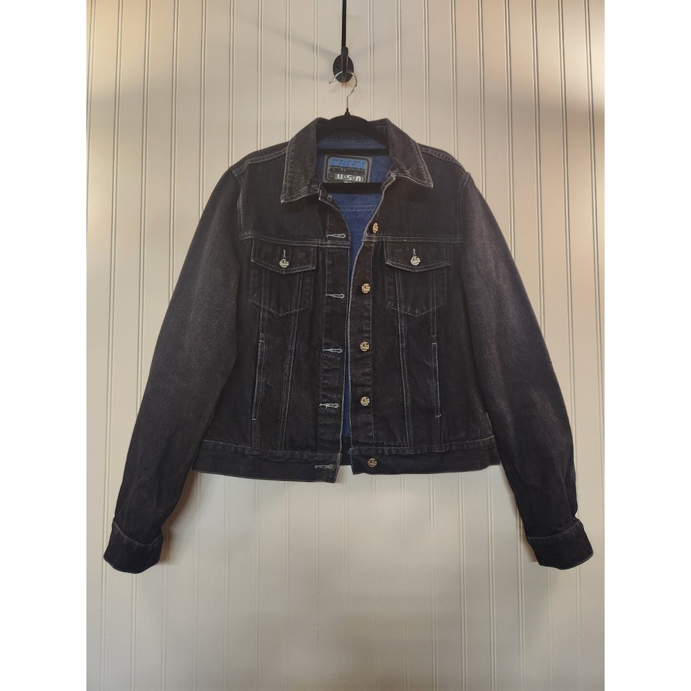 Vintage Crest Jean Co. Women Dark Wash Trucker Denim Jacket Size XL Rugged